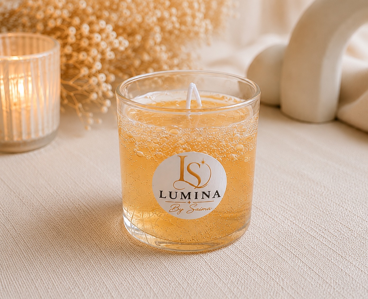 Amber Rosé Candle – warm amber and rose glow soy wax candle, Lumina By Saima